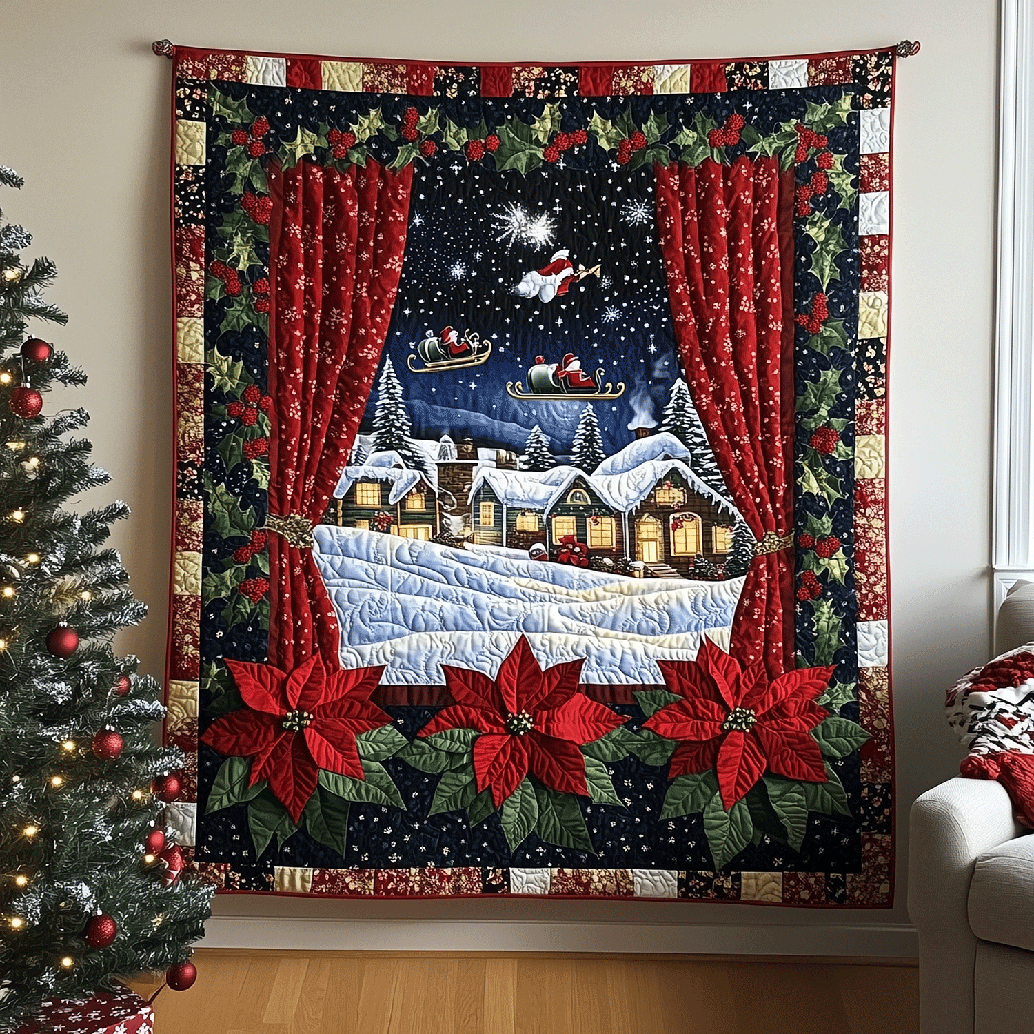 Christmas Village Delight Quilted Blanket - Throw (55" x 60")