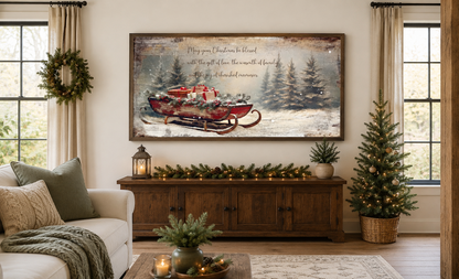 Christmas Blessing On Santa's Sleigh With Gifts Painting Framed Canvas Wall Art