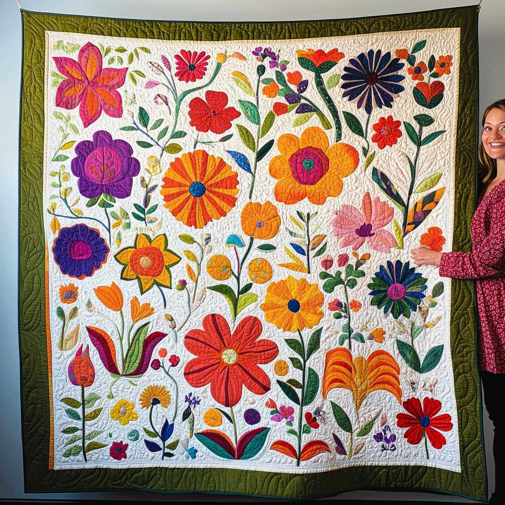 Chromatic Flowers Quilted Blanket - Throw (55" x 60")