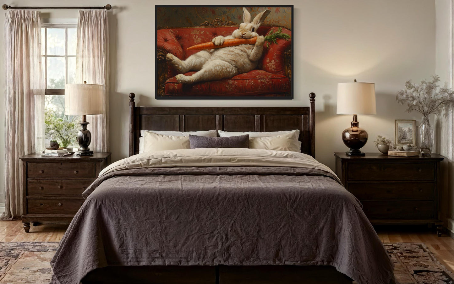 Chubby Fat Bunny Victorian Portrait Framed Canvas Wall Art Funny Kitchen Decor