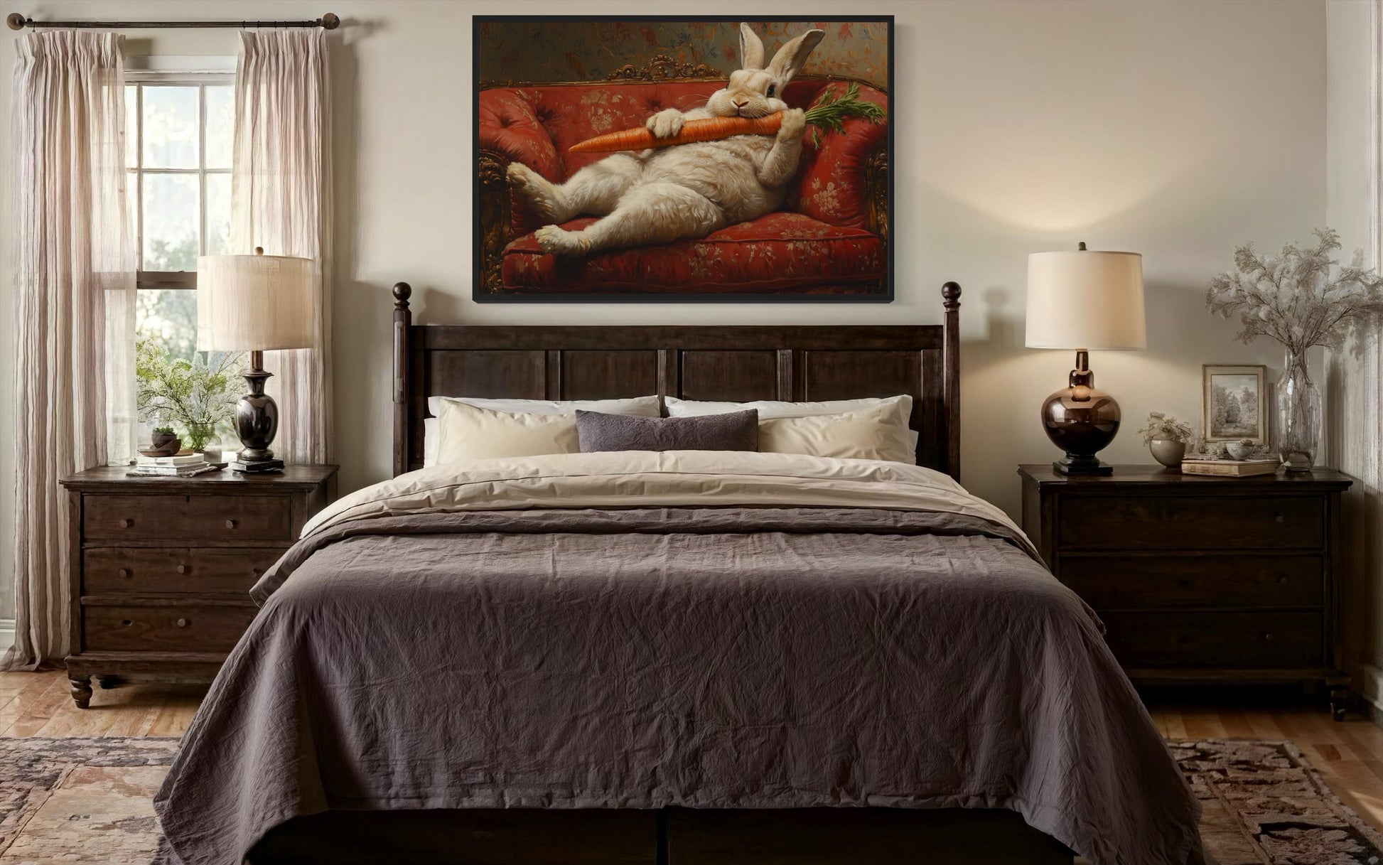Chubby Fat Bunny Victorian Portrait Framed Canvas Wall Art Funny Kitchen Decor