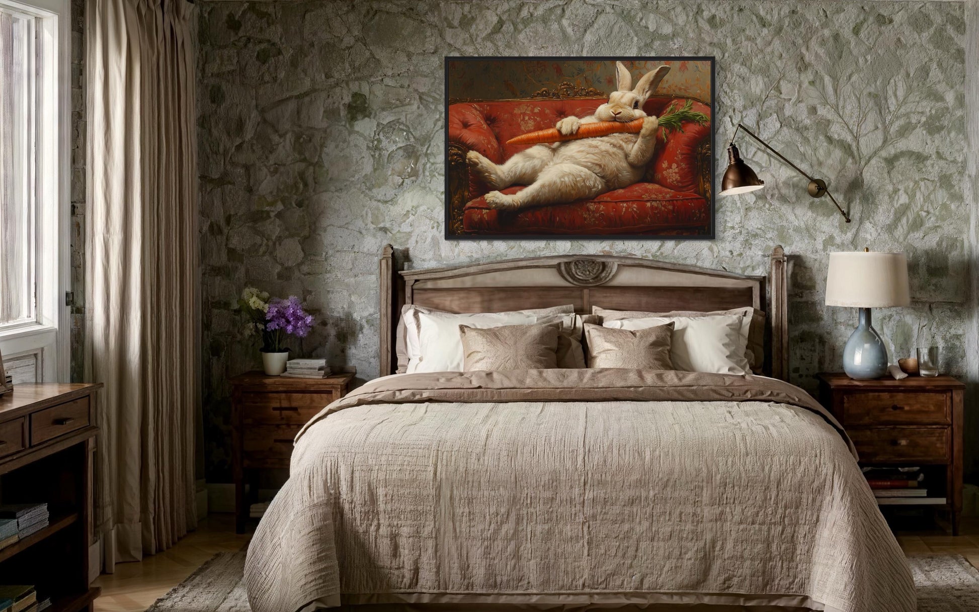 Chubby Fat Bunny Victorian Portrait Framed Canvas Wall Art Funny Kitchen Decor