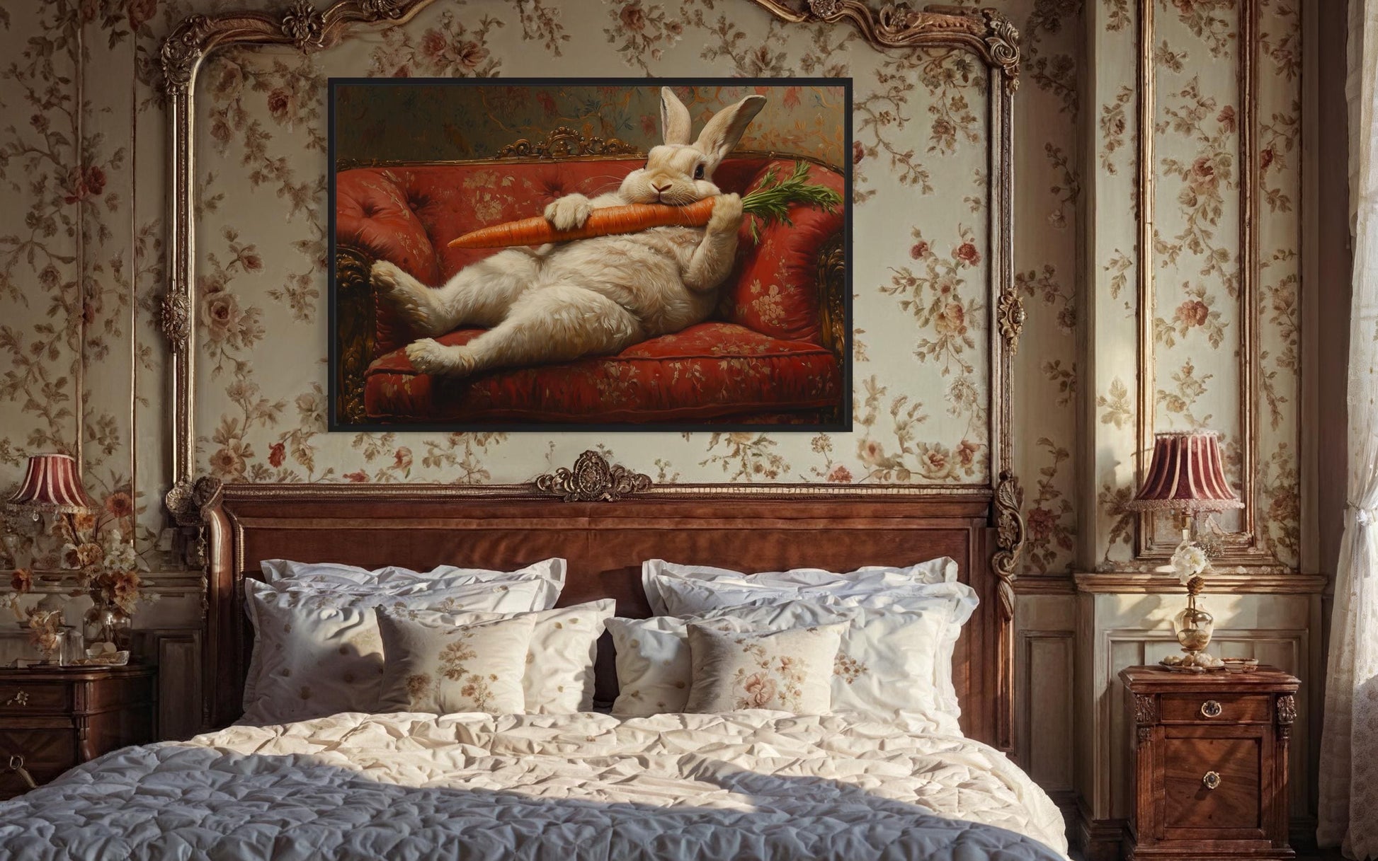 Chubby Fat Bunny Victorian Portrait Framed Canvas Wall Art Funny Kitchen Decor