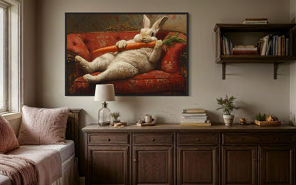 Chubby Fat Bunny Victorian Portrait Framed Canvas Wall Art Funny Kitchen Decor