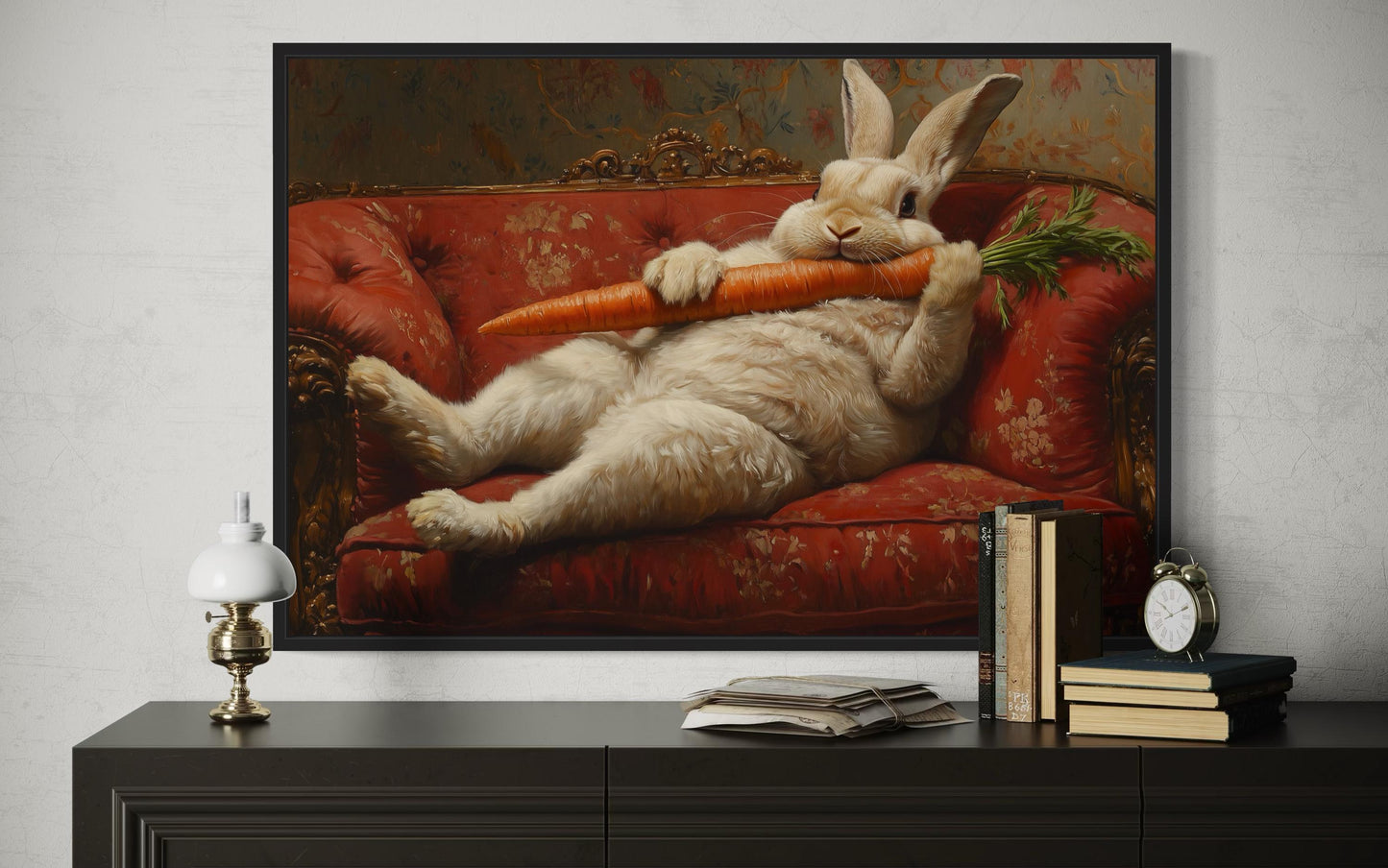 Chubby Fat Bunny Victorian Portrait Framed Canvas Wall Art Funny Kitchen Decor
