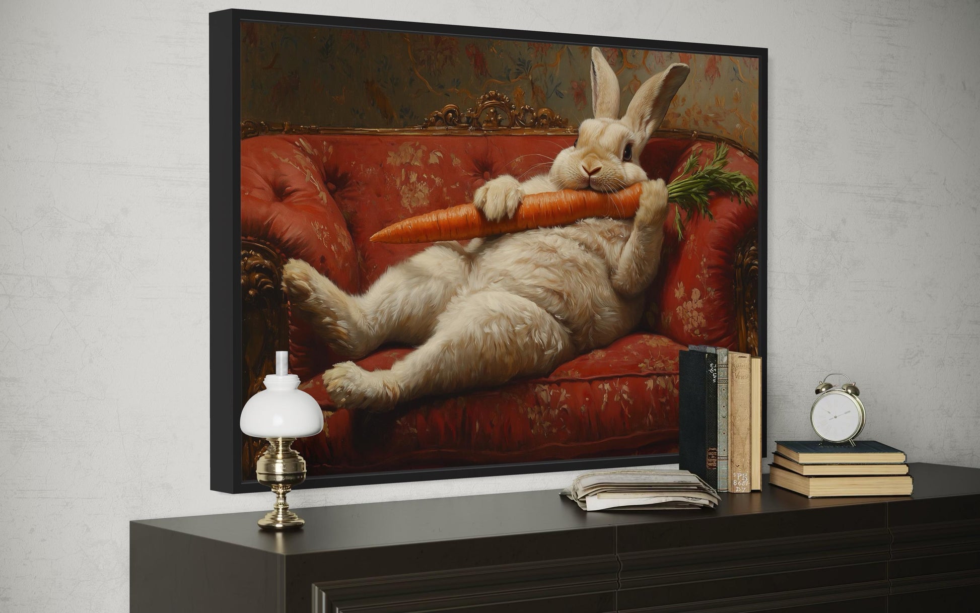 Chubby Fat Bunny Victorian Portrait Framed Canvas Wall Art Funny Kitchen Decor