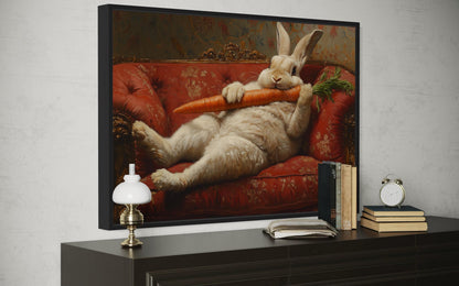 Chubby Fat Bunny Victorian Portrait Framed Canvas Wall Art Funny Kitchen Decor