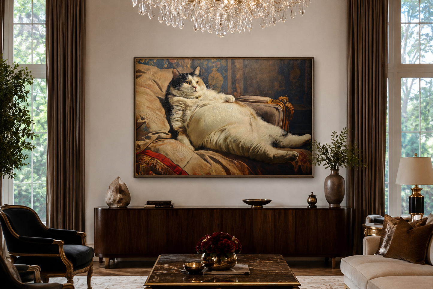 Chubby Fat Cat Victorian Portrait Framed Canvas Wall Art