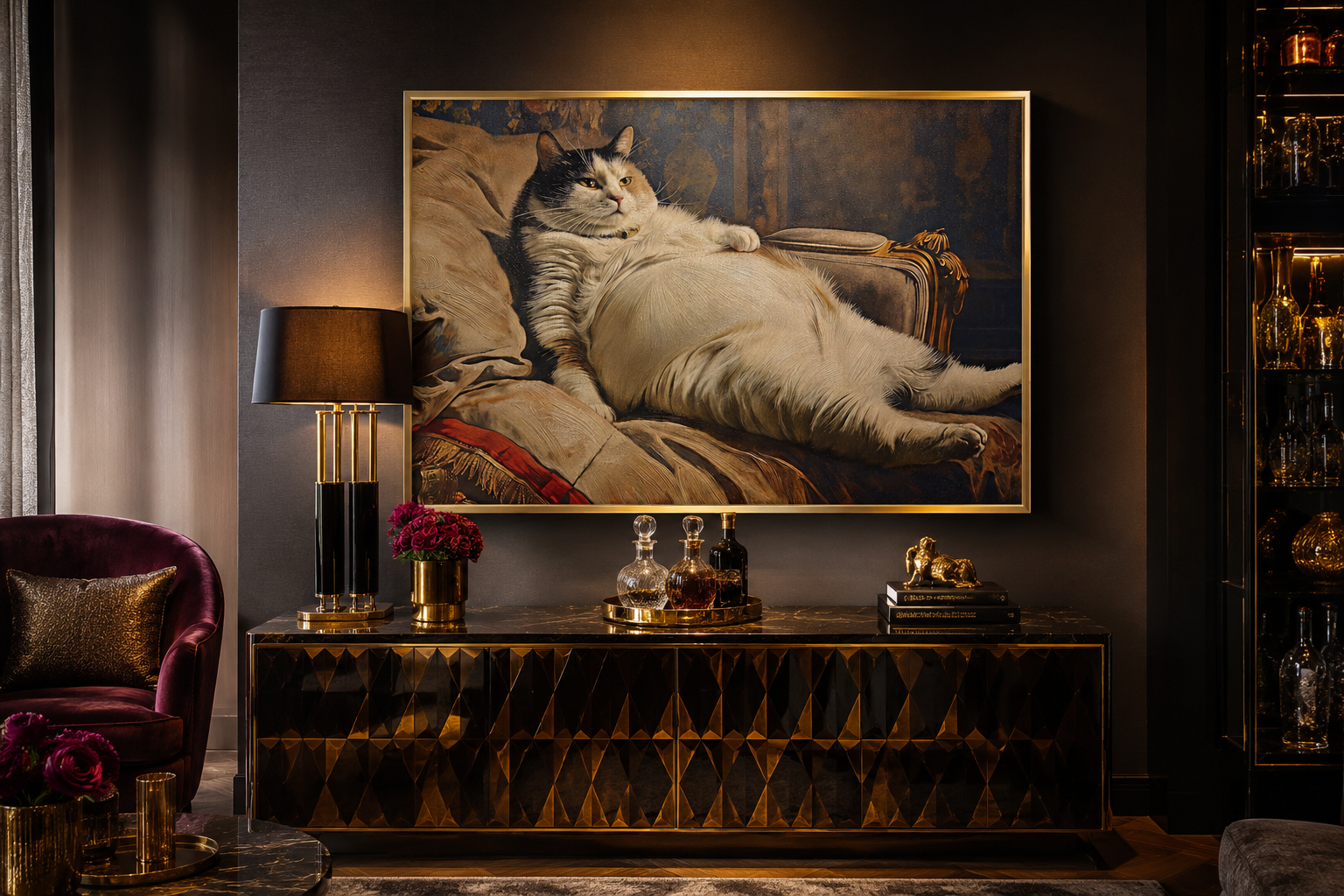 Chubby Fat Cat Victorian Portrait Framed Canvas Wall Art