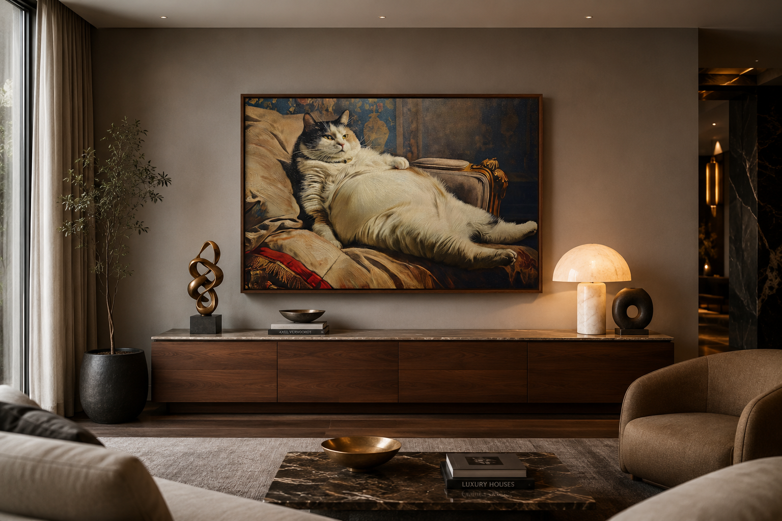 Chubby Fat Cat Victorian Portrait Framed Canvas Wall Art