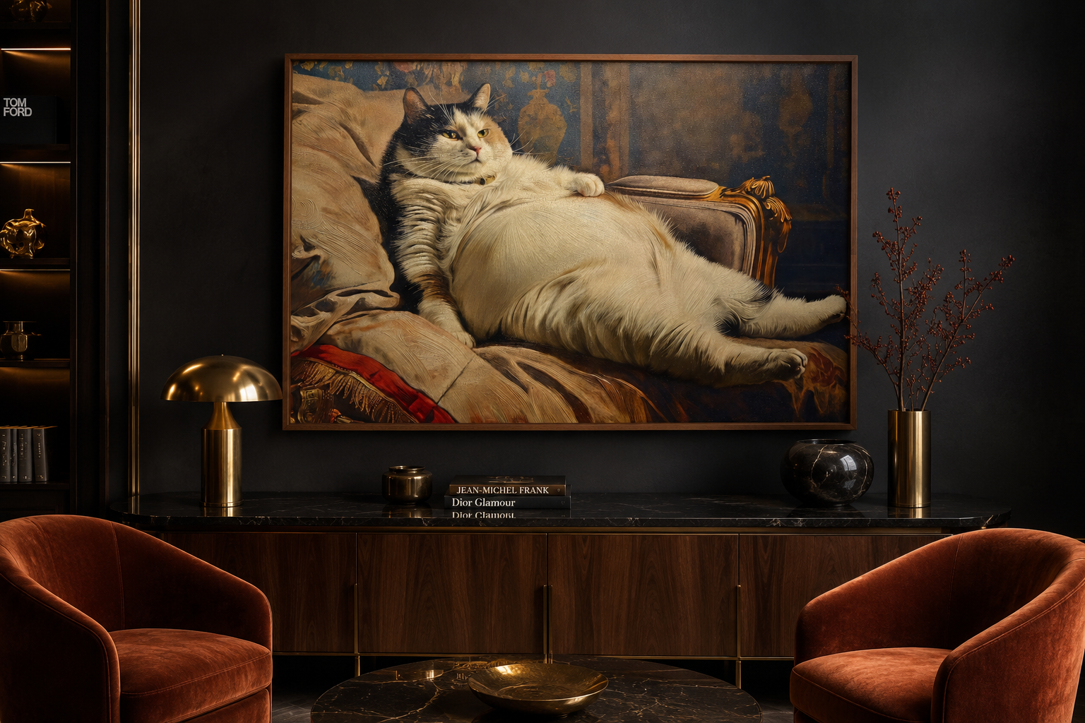 Chubby Fat Cat Victorian Portrait Framed Canvas Wall Art