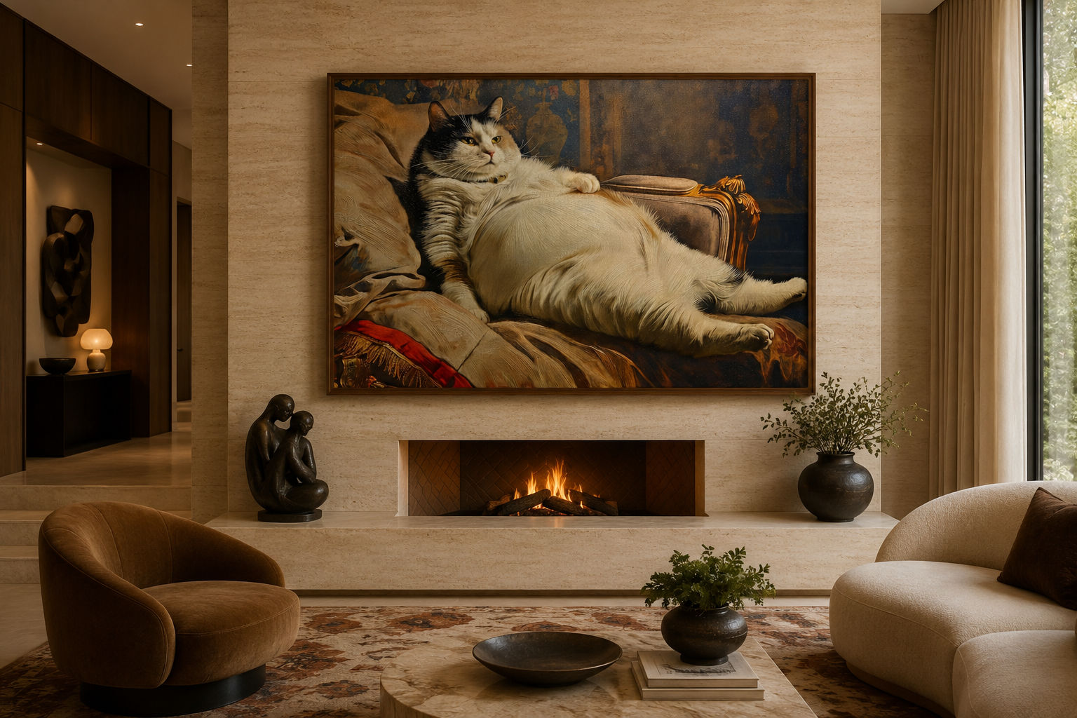 Chubby Fat Cat Victorian Portrait Framed Canvas Wall Art