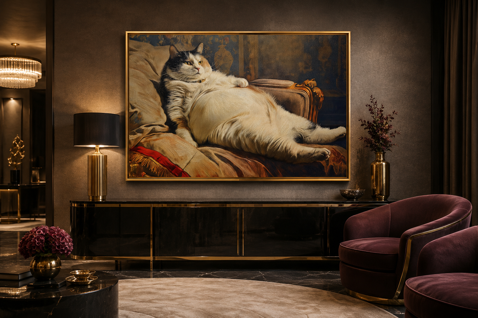 Chubby Fat Cat Victorian Portrait Framed Canvas Wall Art