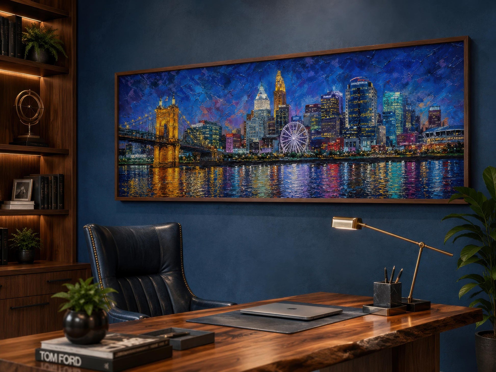 Cincinnati City Skyline Art – Panoramic Horizontal Canvas Print, Night Cityscape Wall Decor