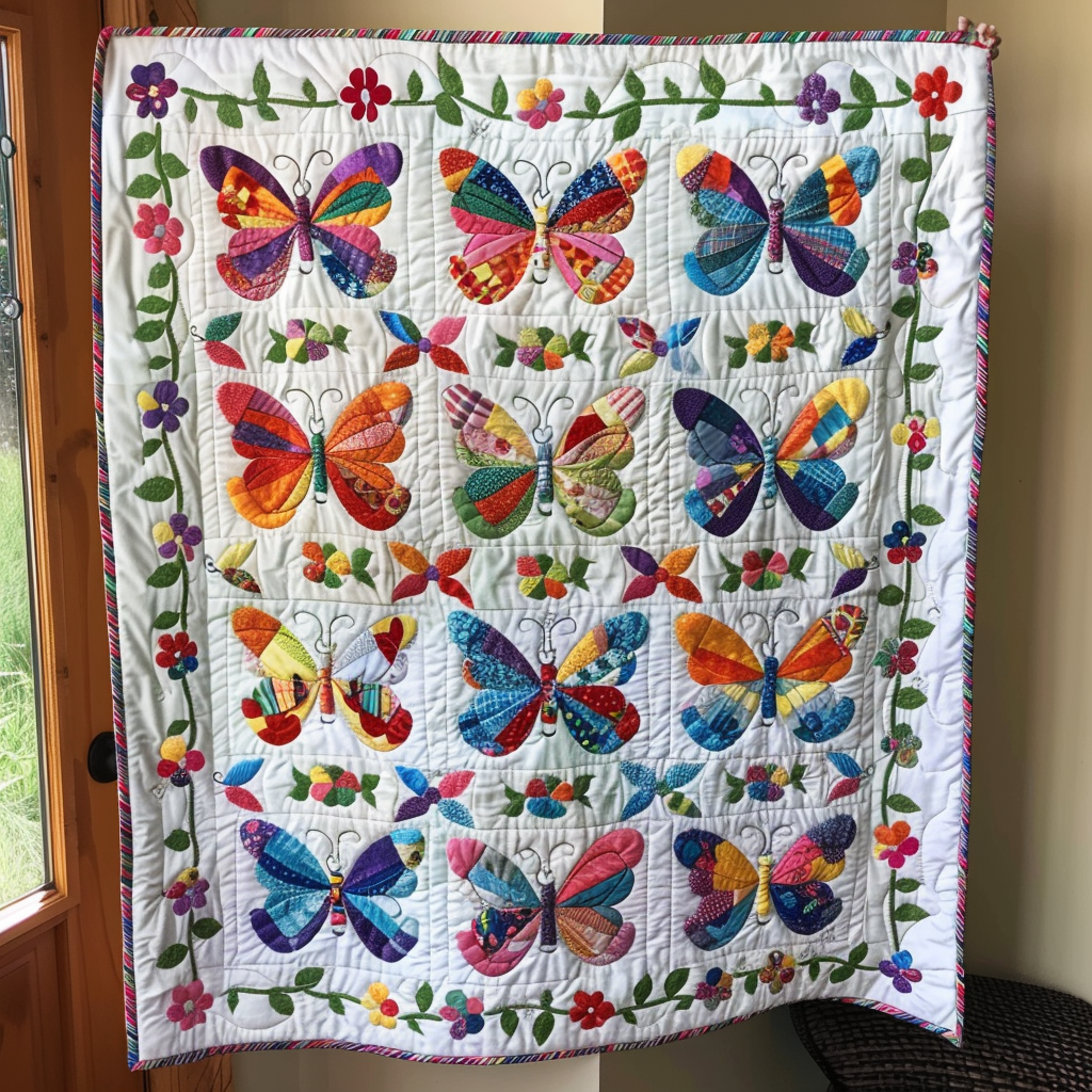 Citrus Glow Butterflies Quilted Blanket - Throw (55" x 60")