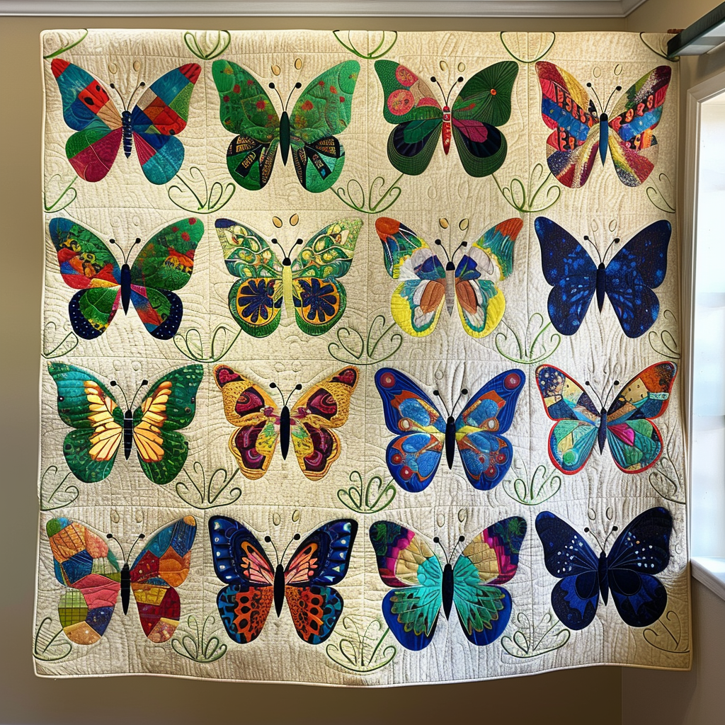 Citrus Glow Butterflies Quilted Blanket - Throw (55" x 60")