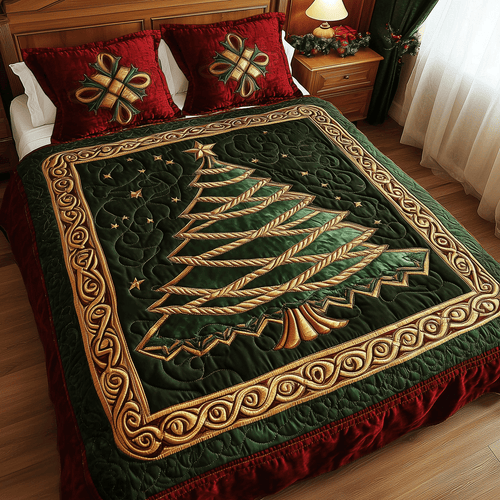 Classic Christmas Tree 3-Piece Quilted Bedding Set - Single (59" x 70")