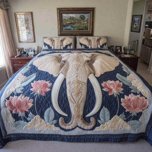 Classic Ivory Elephant 3-Piece Quilted Bedding Set - Single (59" x 70")