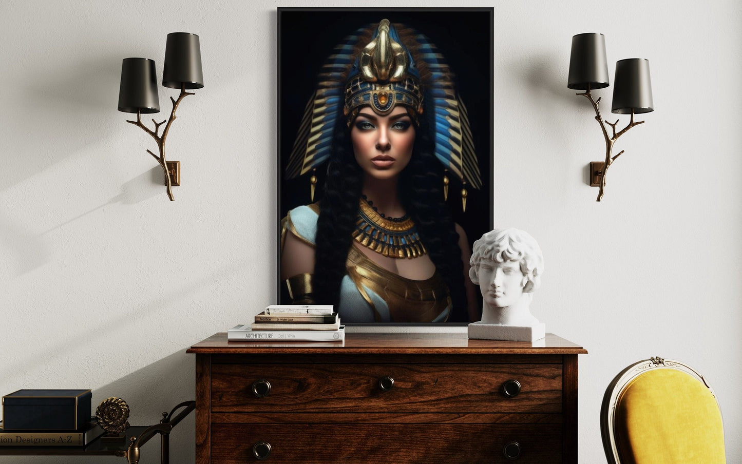 Cleopatra Framed Canvas Wall Art For Glam Women's Office Decor