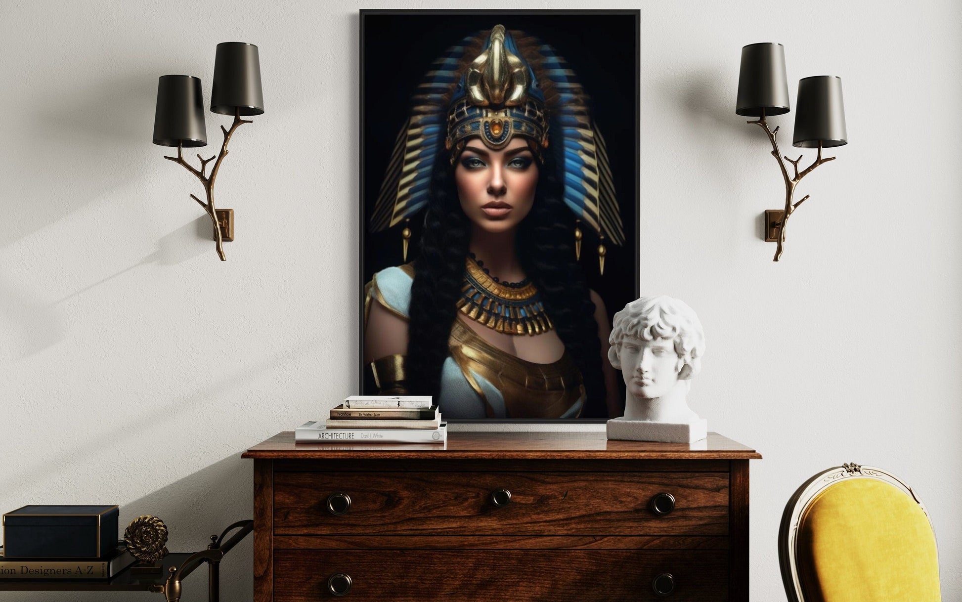 Cleopatra Framed Canvas Wall Art For Glam Women's Office Decor