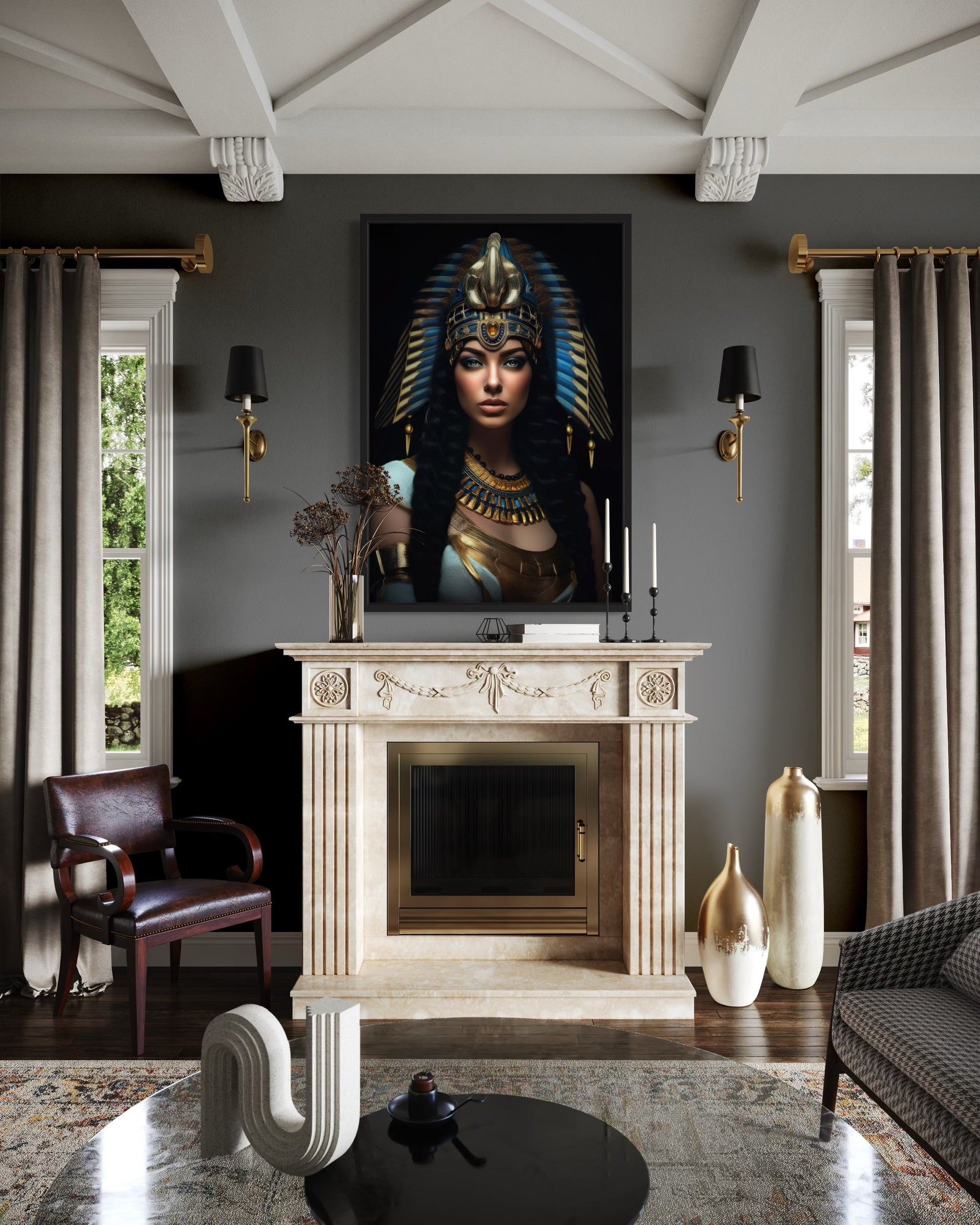 Cleopatra Framed Canvas Wall Art For Glam Women's Office Decor