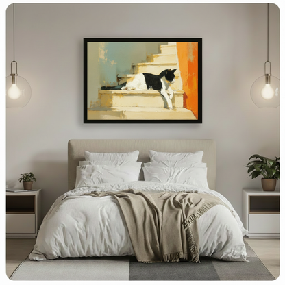 Tuxedo Cat Stone Steps Canvas Wall Art