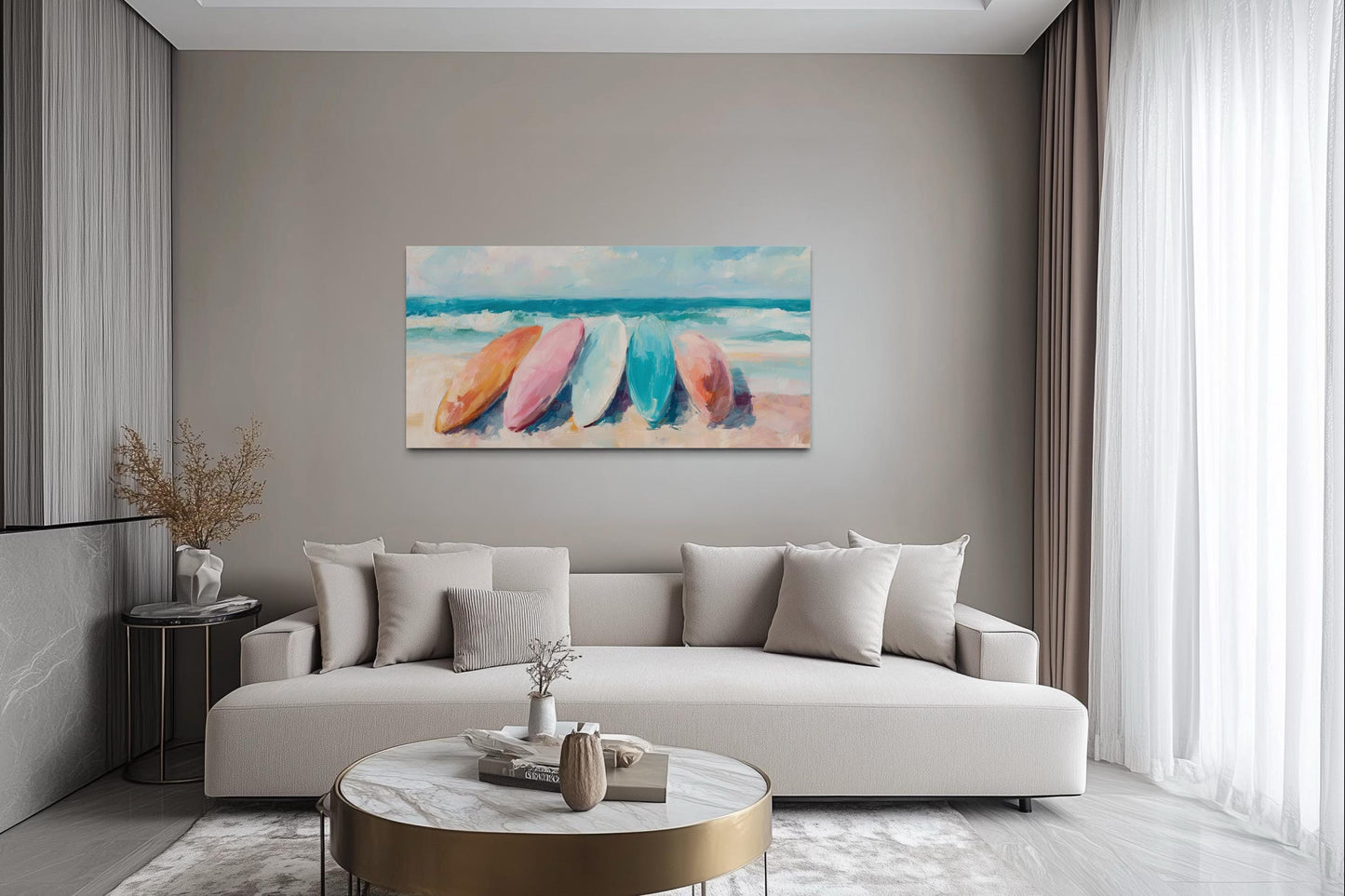 Coastal Canvas Wall Art With Pastel Surfboards