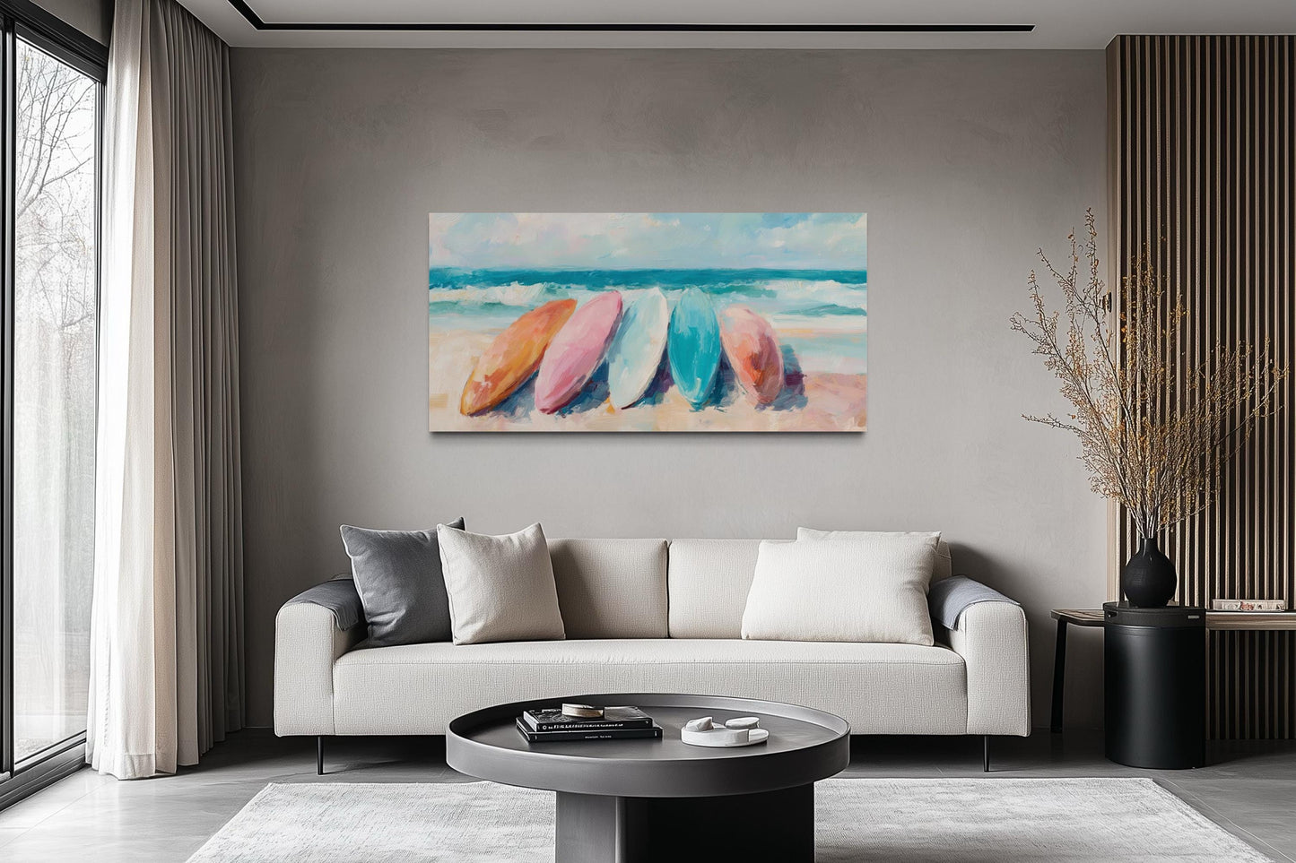 Coastal Canvas Wall Art With Pastel Surfboards