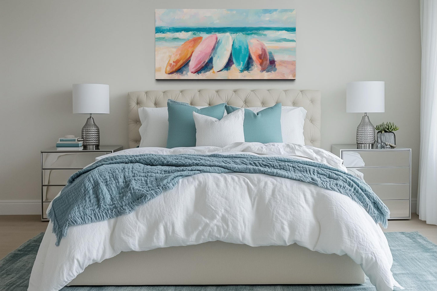 Coastal Canvas Wall Art With Pastel Surfboards