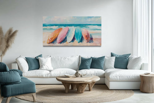 Coastal Canvas Wall Art With Pastel Surfboards