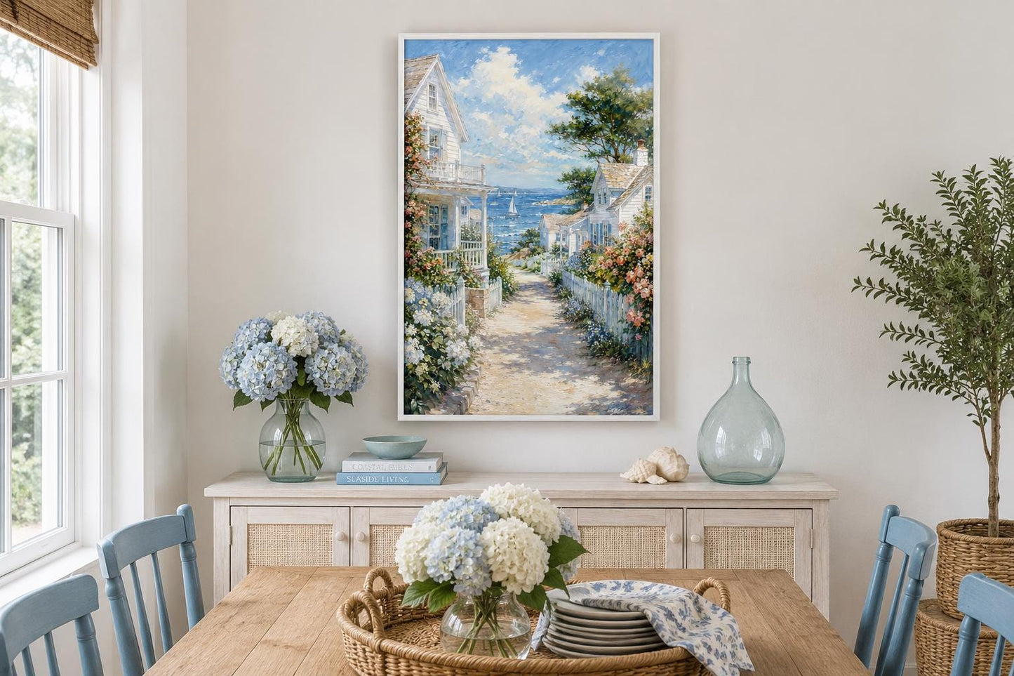 Coastal Cottage Wall Art - Vertical Canvas Print | Seaside Path Painting