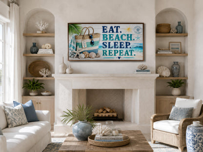 Coastal Wall Art – Eat Beach Sleep Repeat Sign Canvas Print | Beach House Decor