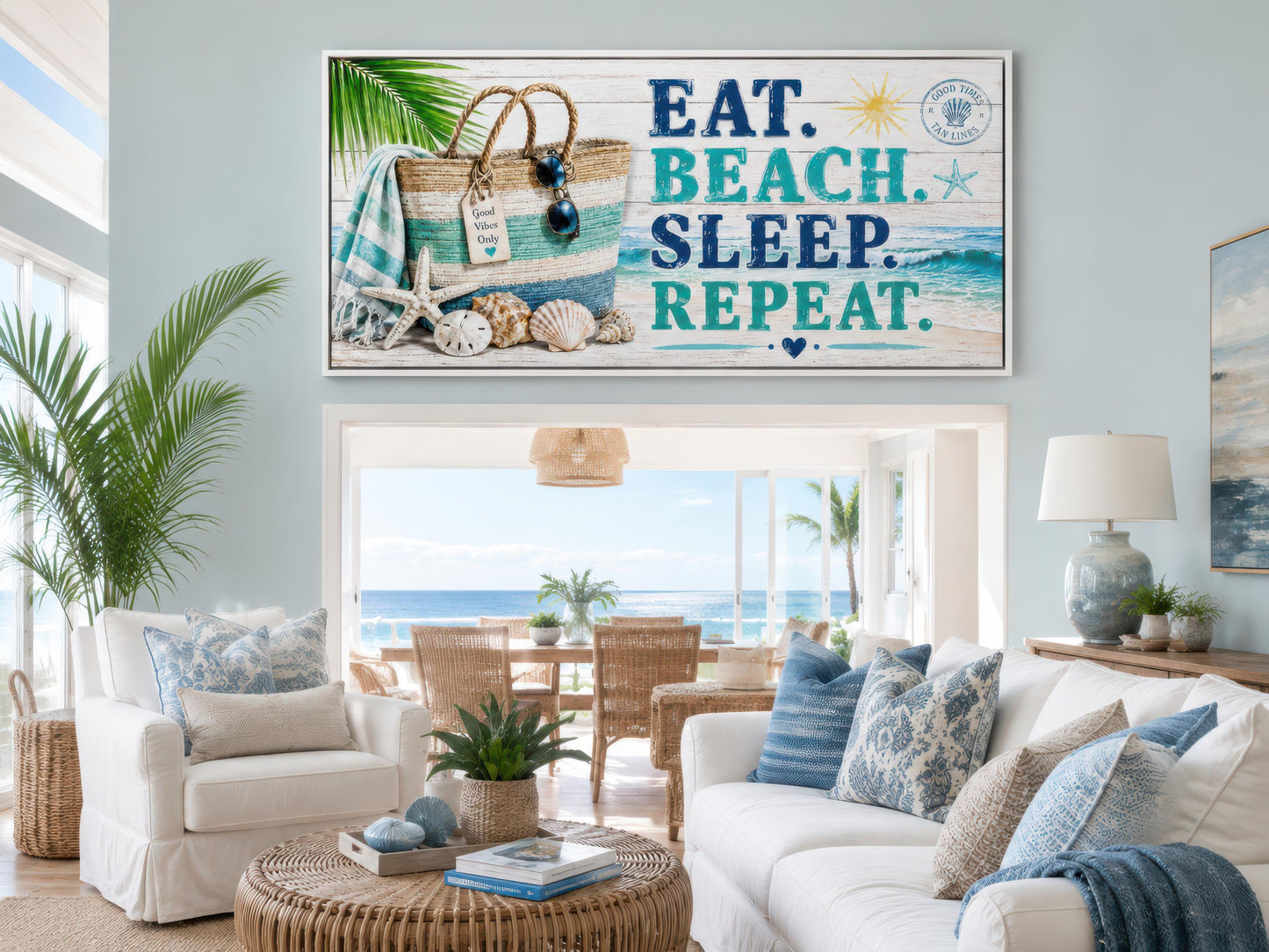 Coastal Wall Art – Eat Beach Sleep Repeat Sign Canvas Print | Beach House Decor