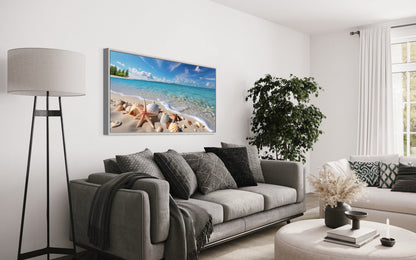 Coastal Wall Art – Framed Beach Canvas Print With Starfish & Sea Shells Decor