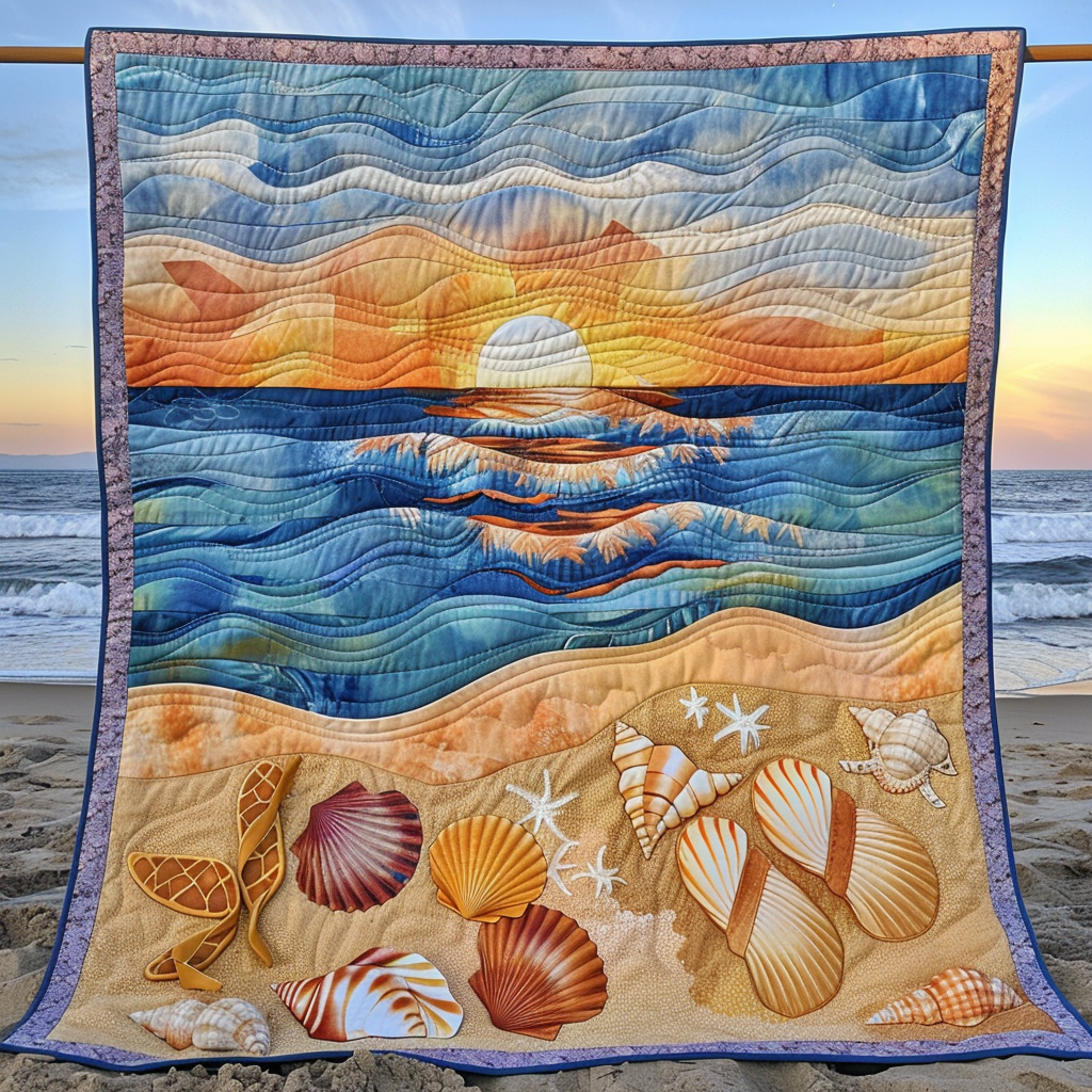 Coastal Sunset Quilted Blanket - Throw (55" x 60")
