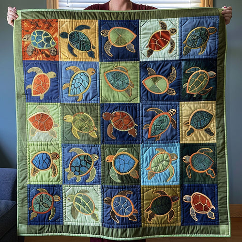 Coastal Turtle Haven Quilted Blanket - Throw (55" x 60")