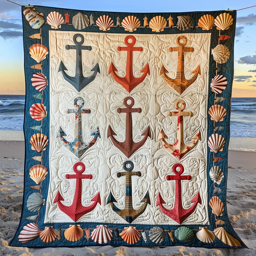 Coastal Anchors Quilted Blanket - Throw (55" x 60")