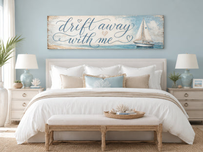 Coastal Bedroom Romantic Sign With Sailboat on Light Blue Canvas Wall Art