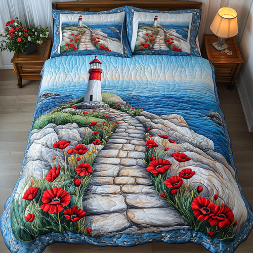 Coastal Lighthouse 3-Piece Quilted Bedding Set - Single (59" x 70")