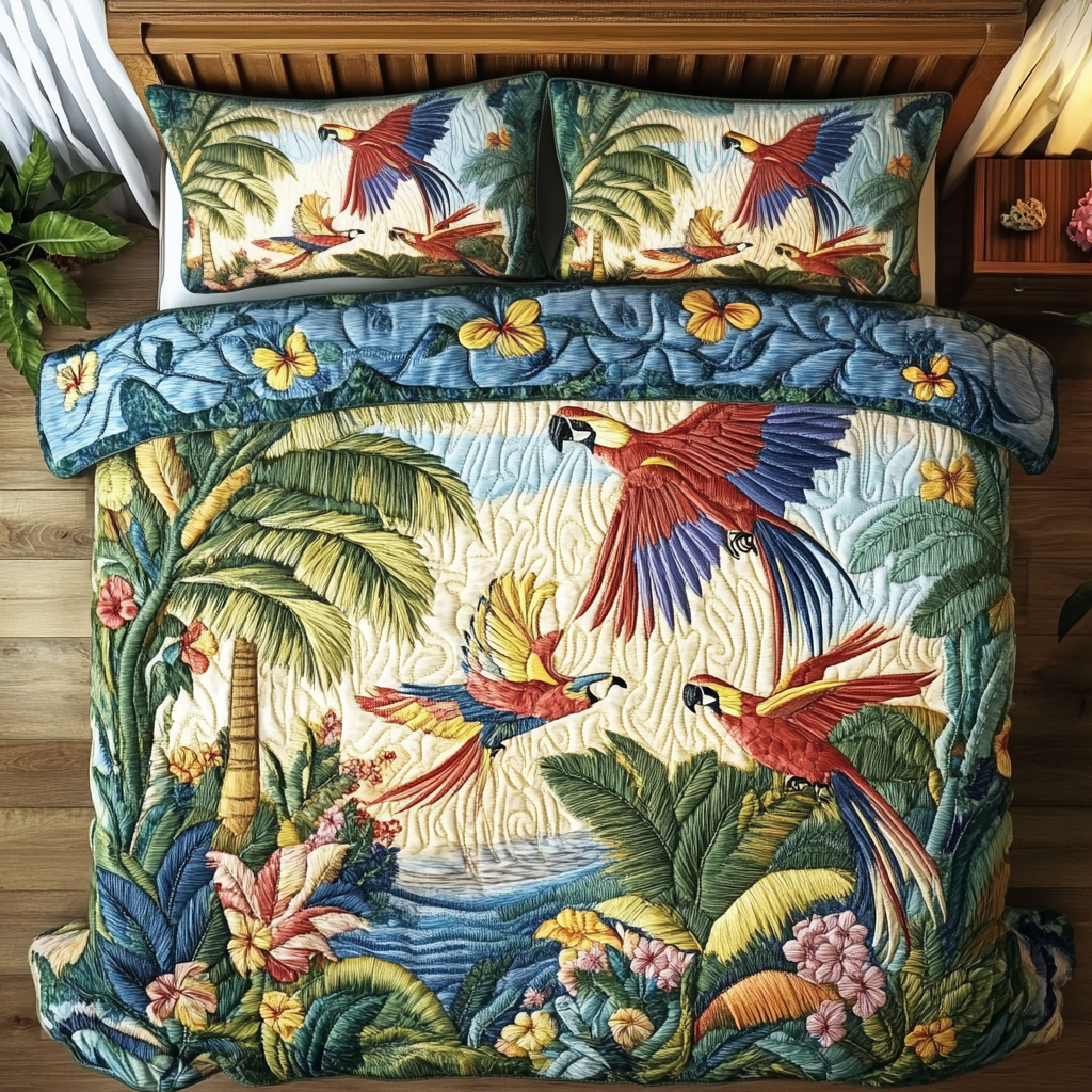 Coastal Macaw 3-Piece Quilted Bedding Set - Single (59" x 70")