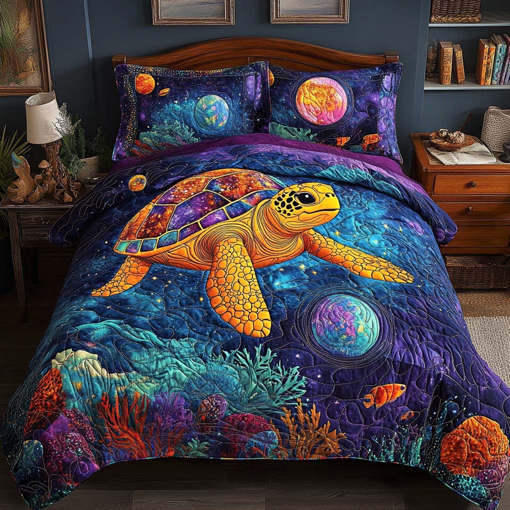 Coastal Turtle Haven 3-Piece Quilted Bedding Set - Single (59" x 70")