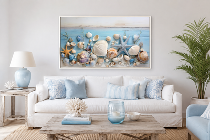 Seashells Painting On Blue Wood Coastal Wall Art For Beach House