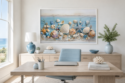 Seashells Painting On Blue Wood Coastal Wall Art For Beach House