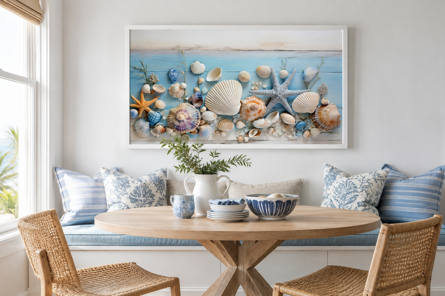 Seashells Painting On Blue Wood Coastal Wall Art For Beach House