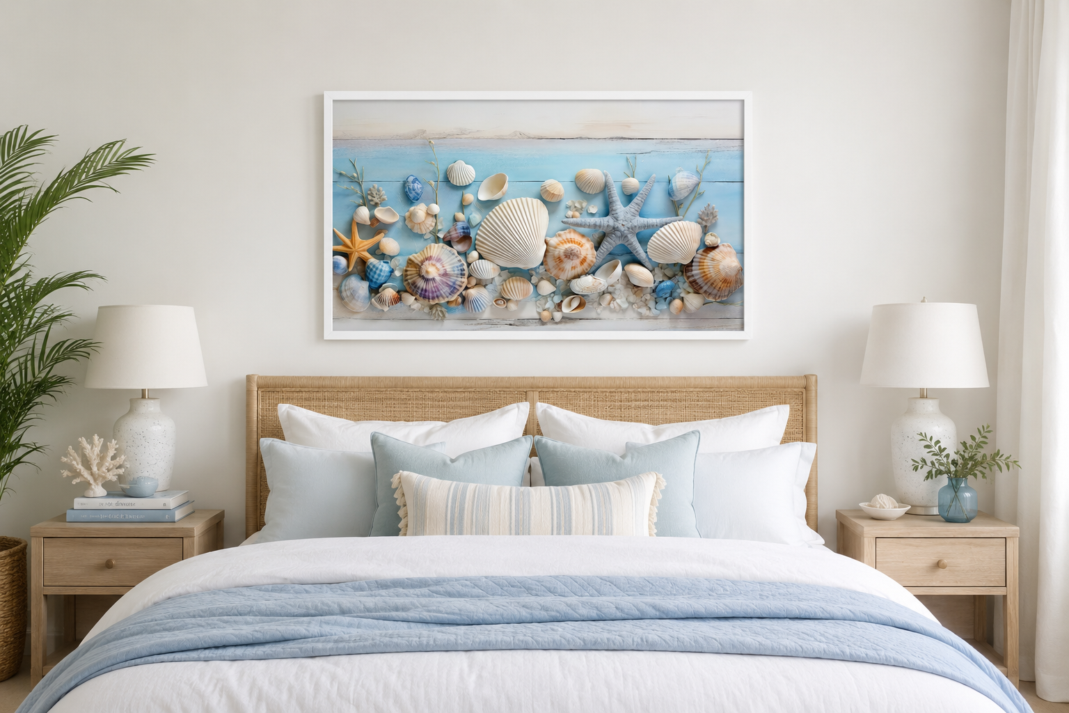 Seashells Painting On Blue Wood Coastal Wall Art For Beach House