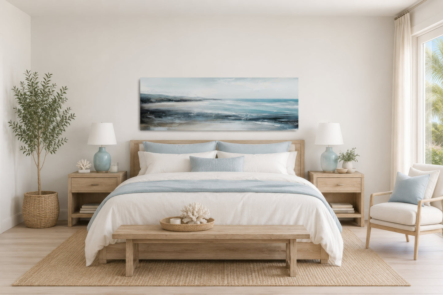 Coastal Wall Art Over Bed Long Narrow Ocean Beach Canvas