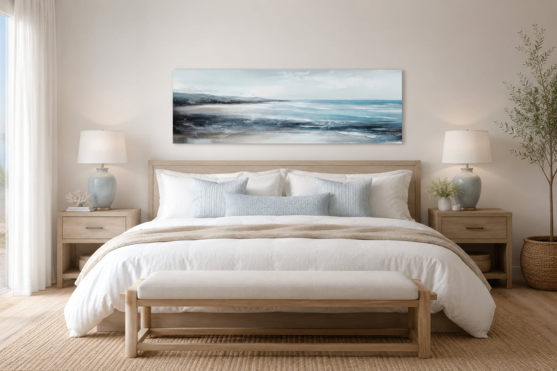 Coastal Wall Art Over Bed Long Narrow Ocean Beach Canvas
