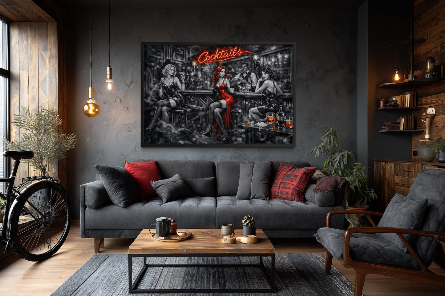 Cocktails Bar Wall Art – Retro Lounge Decor With Sexy Women Canvas Print