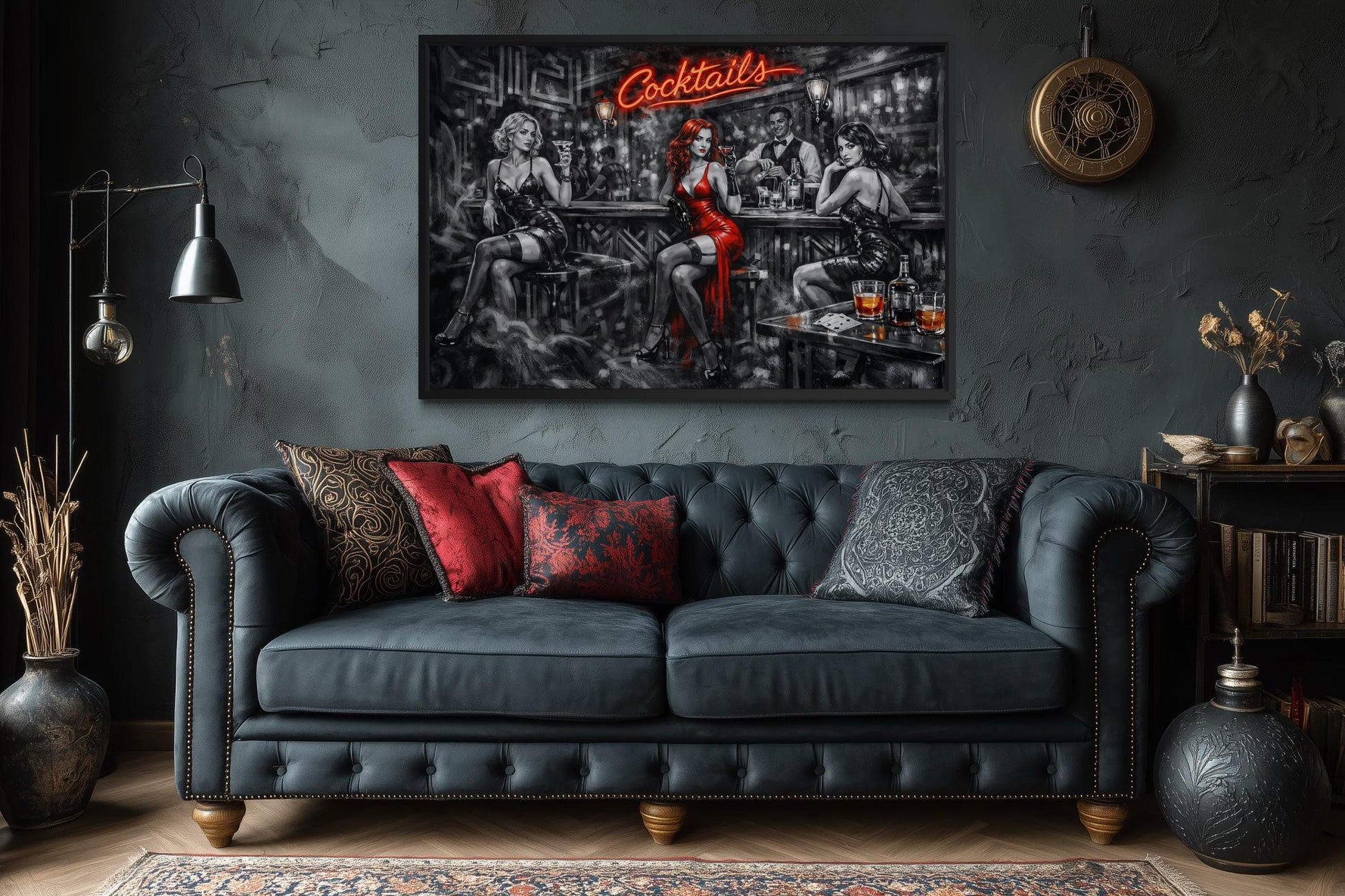 Cocktails Bar Wall Art – Retro Lounge Decor With Sexy Women Canvas Print