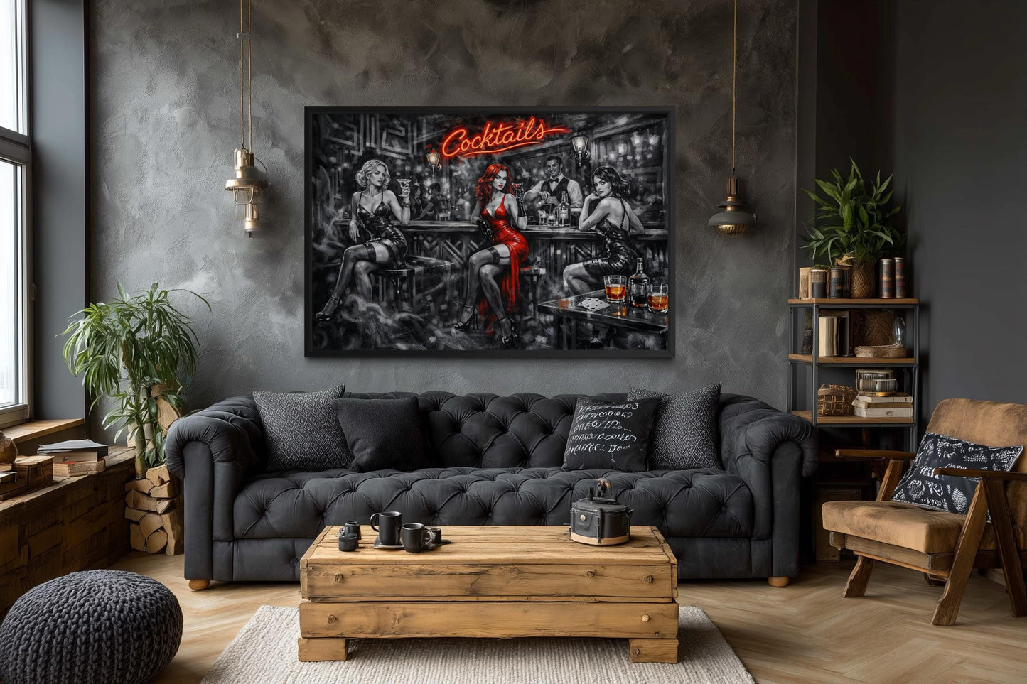 Cocktails Bar Wall Art – Retro Lounge Decor With Sexy Women Canvas Print